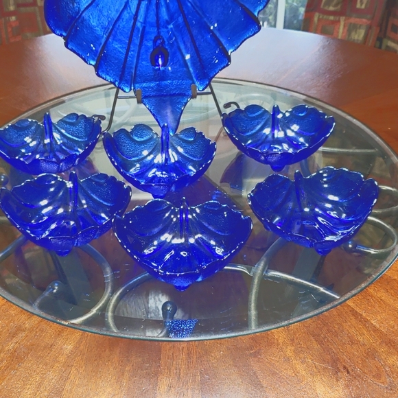 Vintage Tabletop Unlimited Lisbon Collection Cobalt Blue Leaf Serving Set 7PC - Picture 3 of 11
